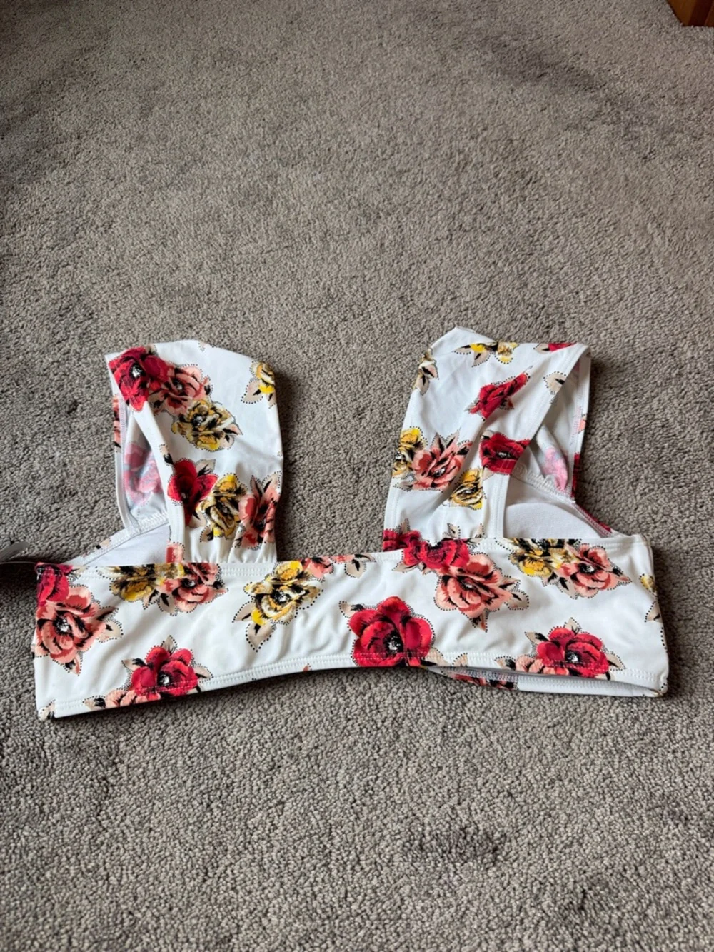 Decree White Floral Bikini Top Twist Front Wide Strap Bralette Swim SIZE XXL